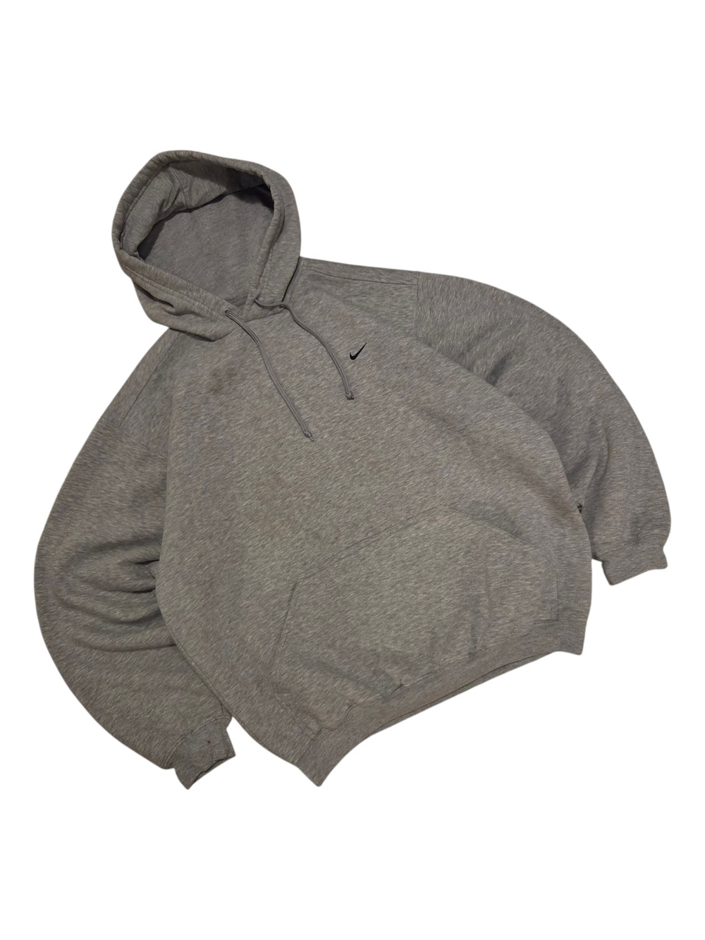 Nike Gray Heather Pullover Hoodie - Men's Classic Swoosh Sweatshirt - Picture 2 of 5